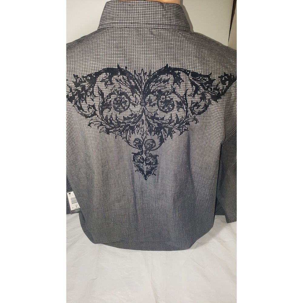 Men's Western Style Shirt Black White L New 2 Sided Embossed CM and Co.